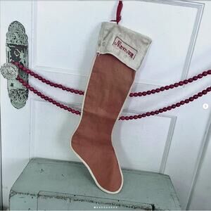 Vintage Antique Felt Christmas Stockin Mommy Needlepoint Embroidery Stitching